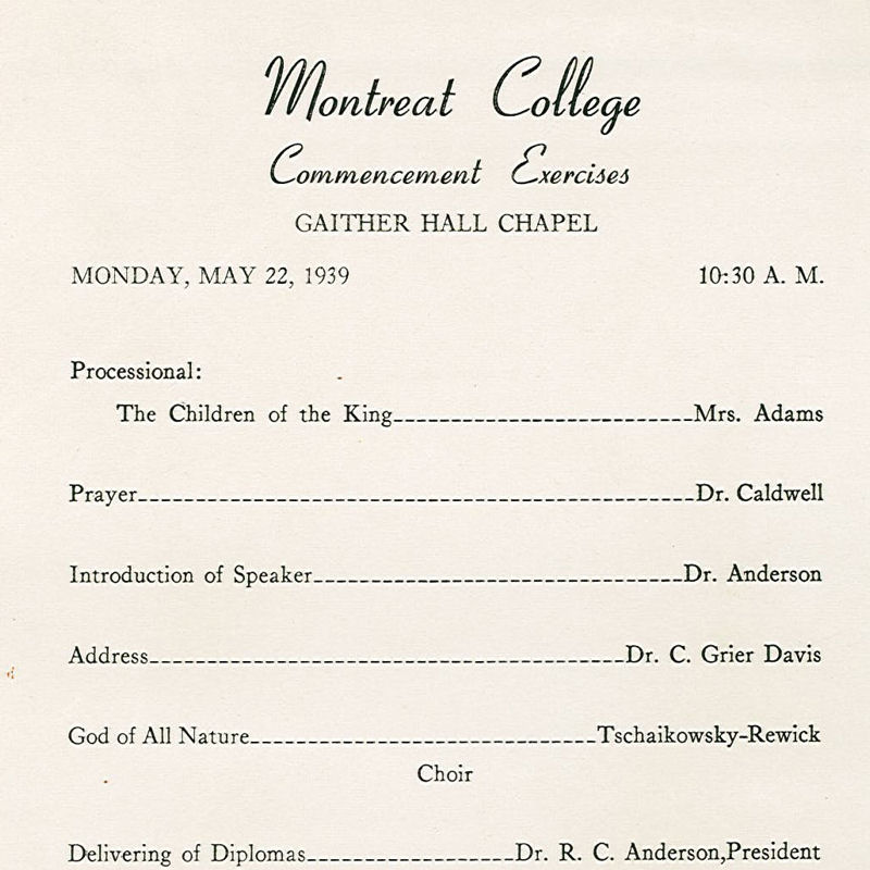 1939 Commencement Program