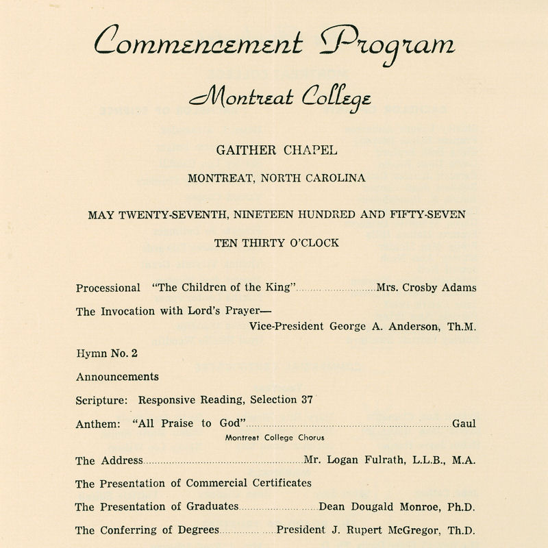 1957 Commencement Program
