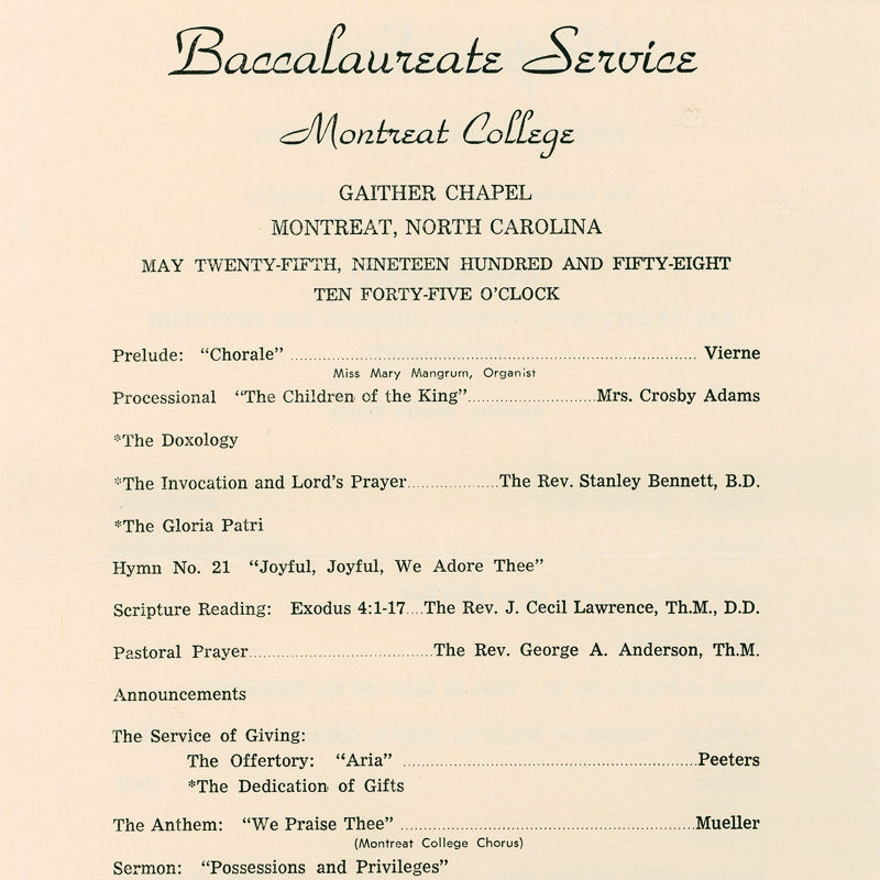 May 25, 1958 Commencement Program