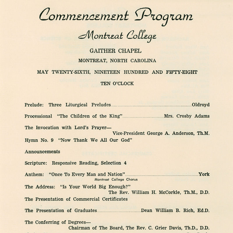 May 26, 1958 Commencement Program