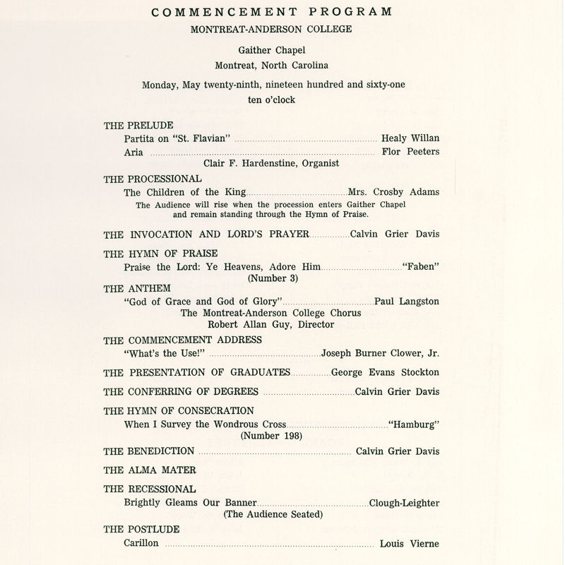 May 29, 1961 Commencement Program