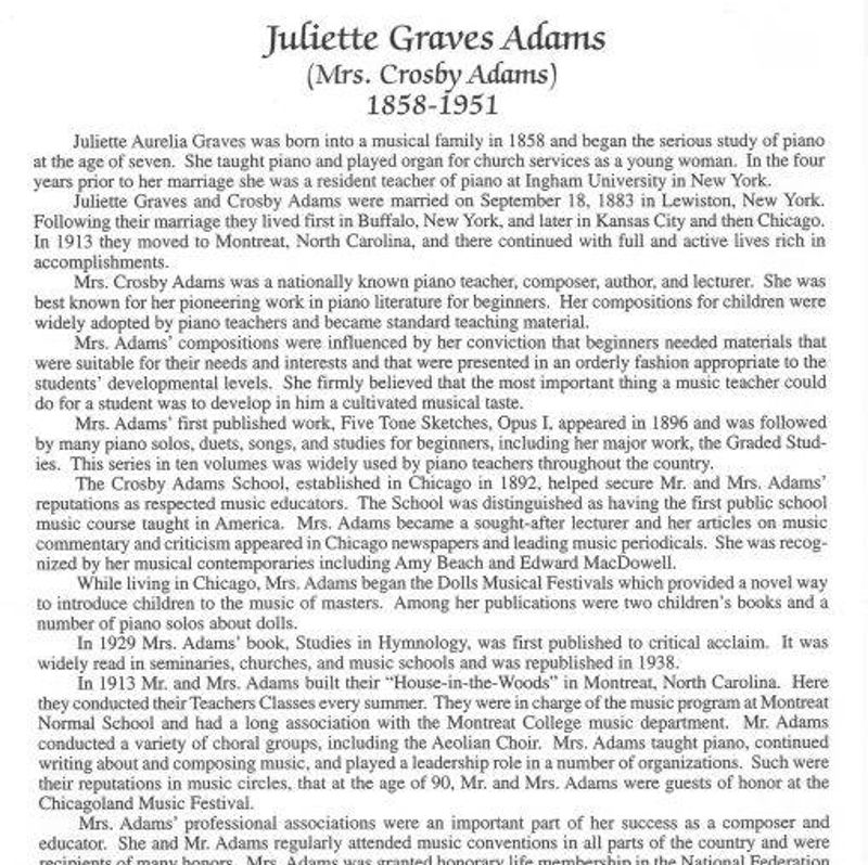 Biographical Sketch of Juliette Graves Adams