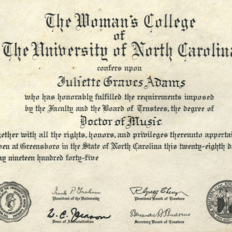 Honorary degree conferred upon Juliette Graves Adams