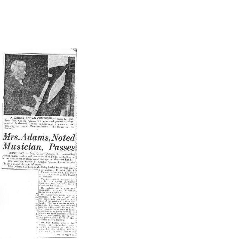 Mrs Adams noted musician passes