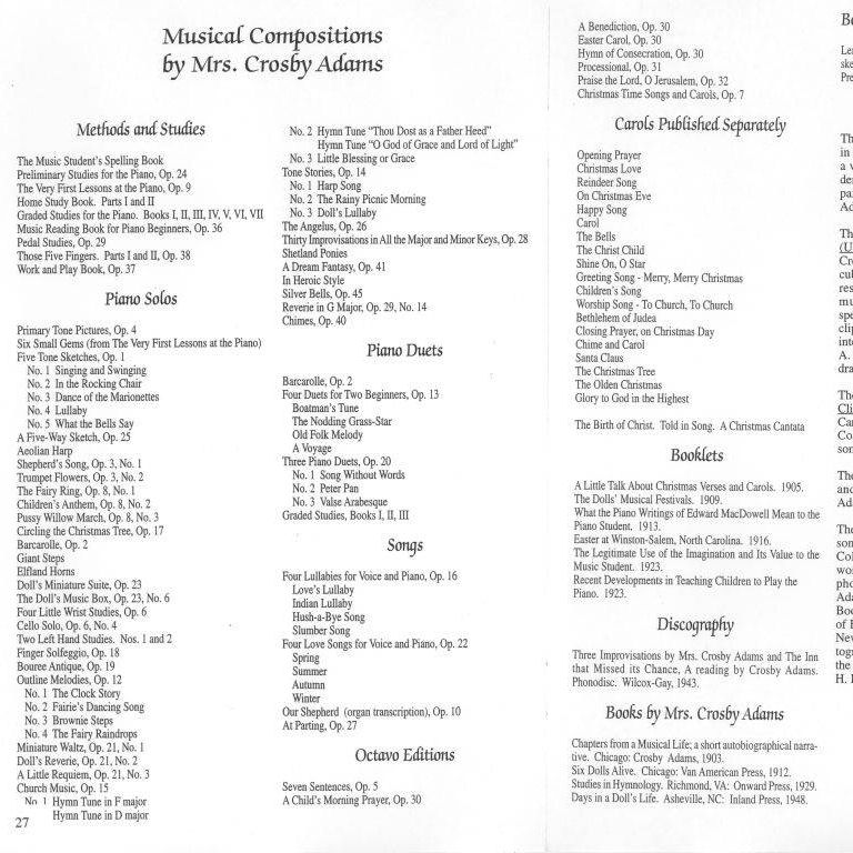 Musical Compositions by Mrs Crosby Adams