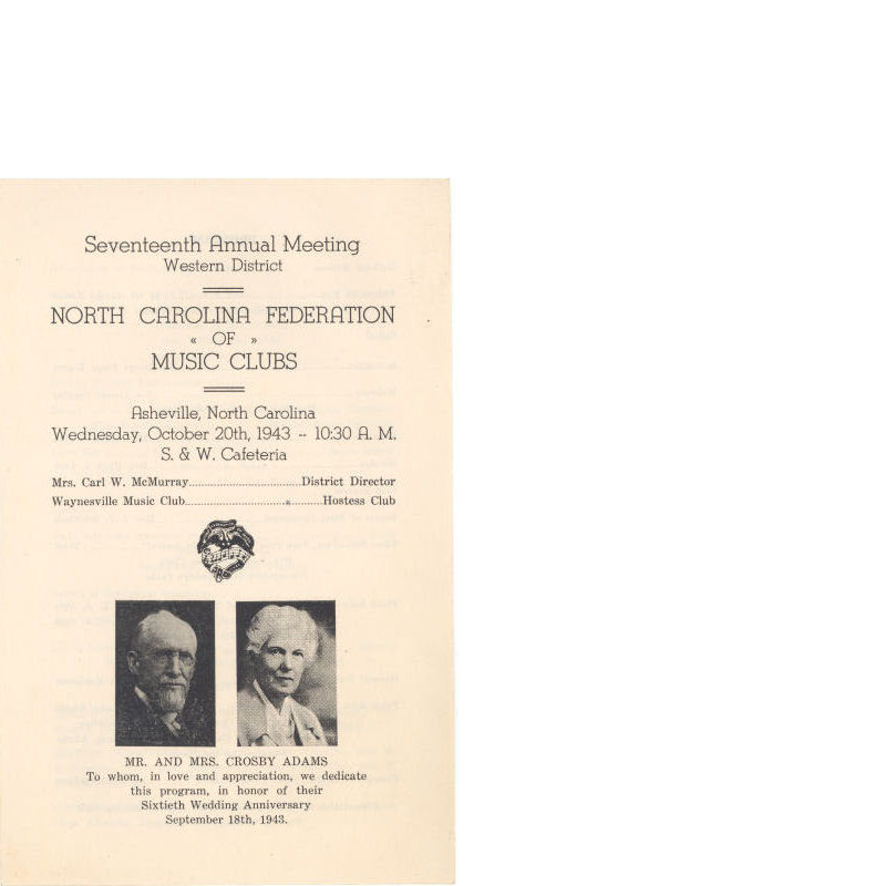 North Carolina Federation of Music Clubs, Seventeenth Annual Meeting Program, October 1943