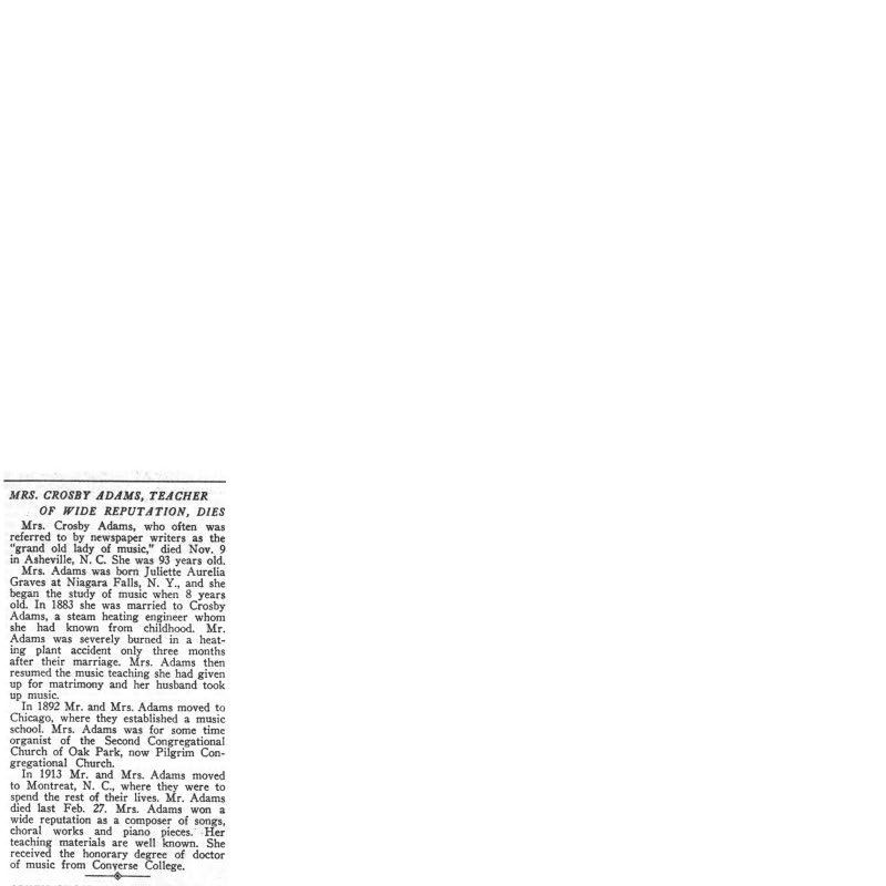 Obituary for Mrs Crosby Adams