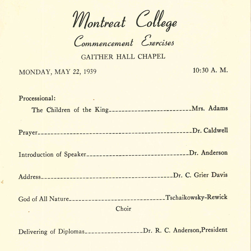 1939 Commencement Exercises Program