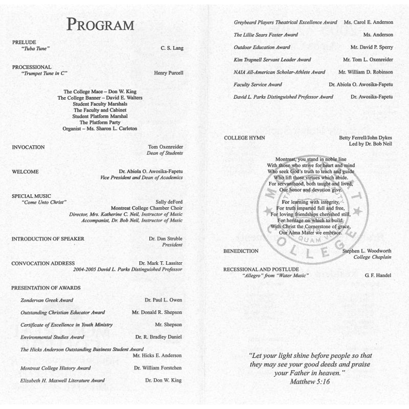Honors Convocation Program 2006