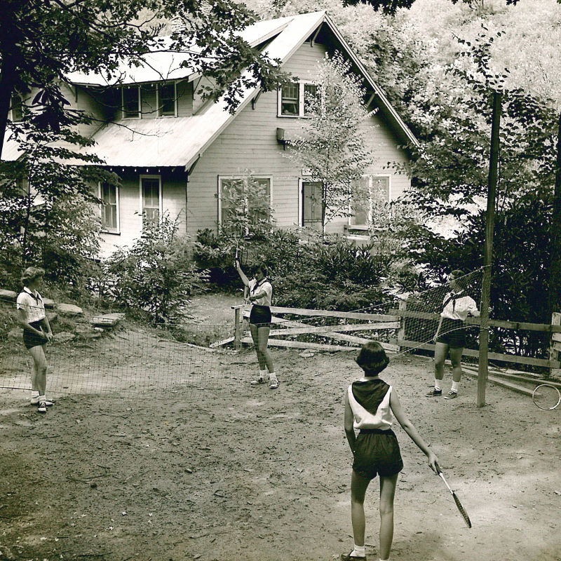 Campers playing badminton