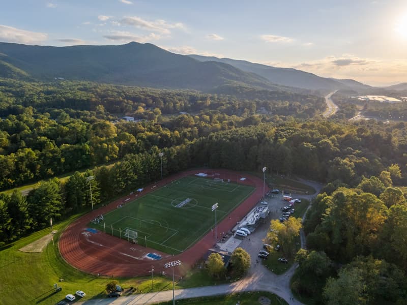 Aerial photograph of Montreat College's Black Mountain athletic complex