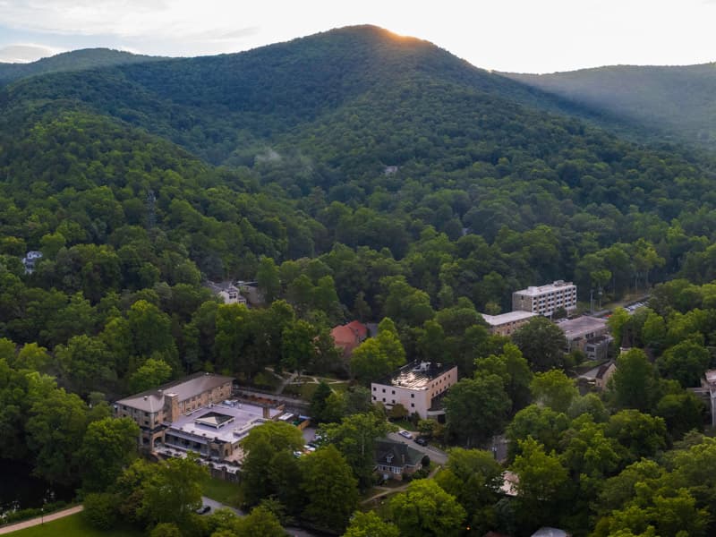 Aerial photograph of Montreat College's main campus