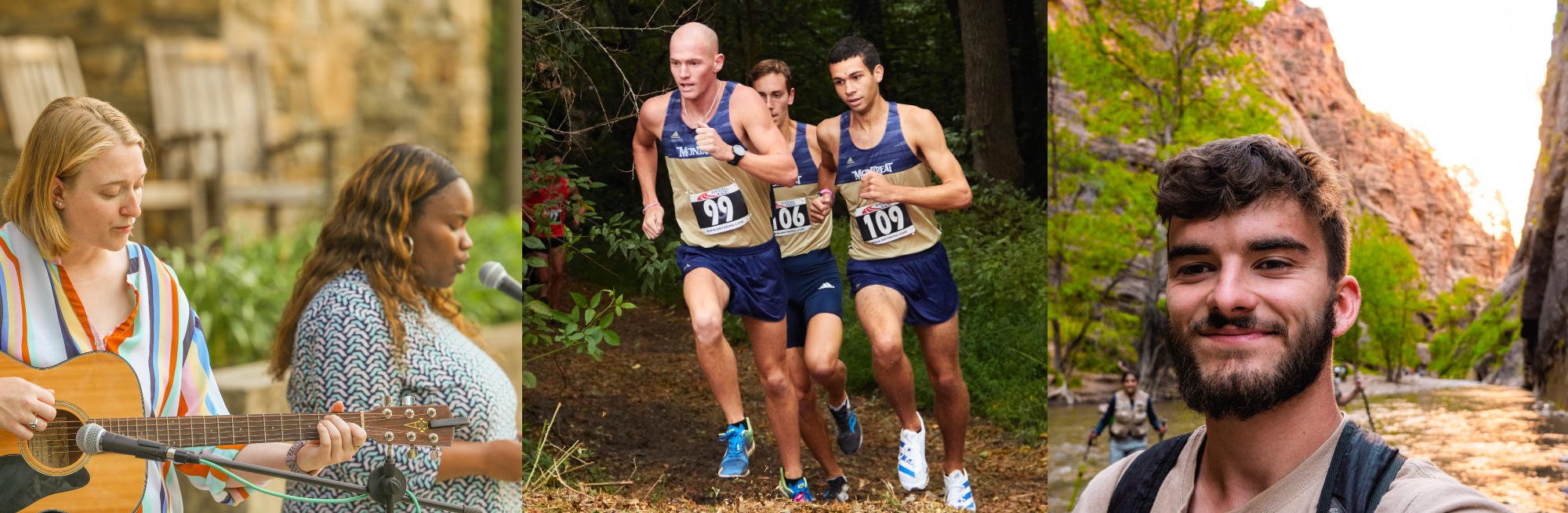 Collage of three pictures of Montreat College students