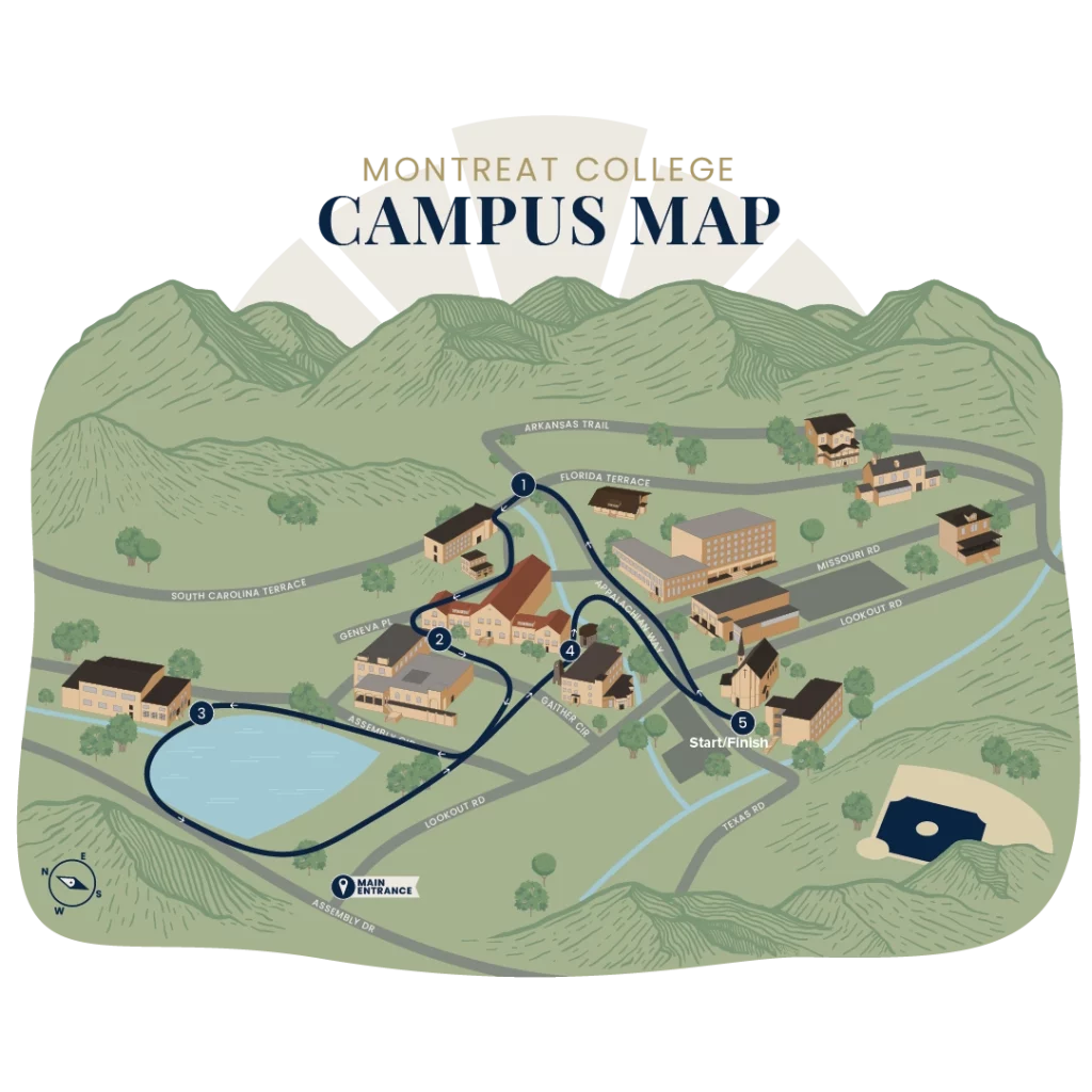 Map of prayer walk on Montreat College campus