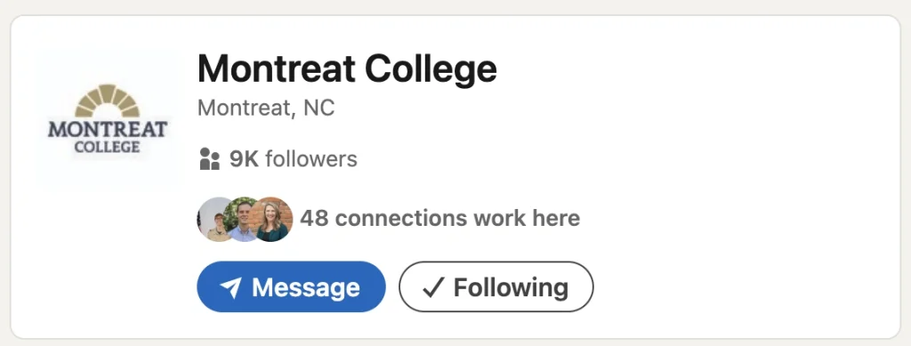 LinkedIn search result for Montreat College