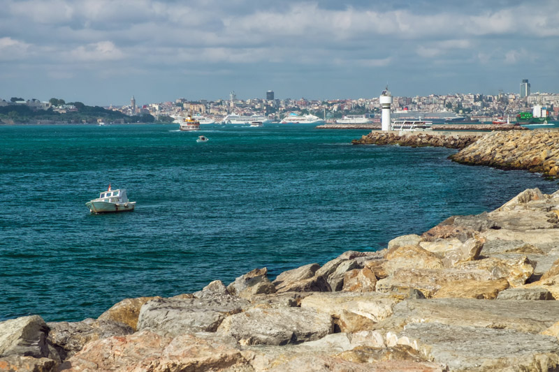 View from the seafront on Bosphorus in Istanbul embankment October