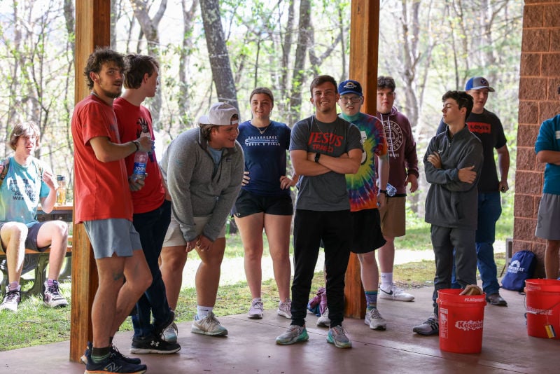 People in a pavilion