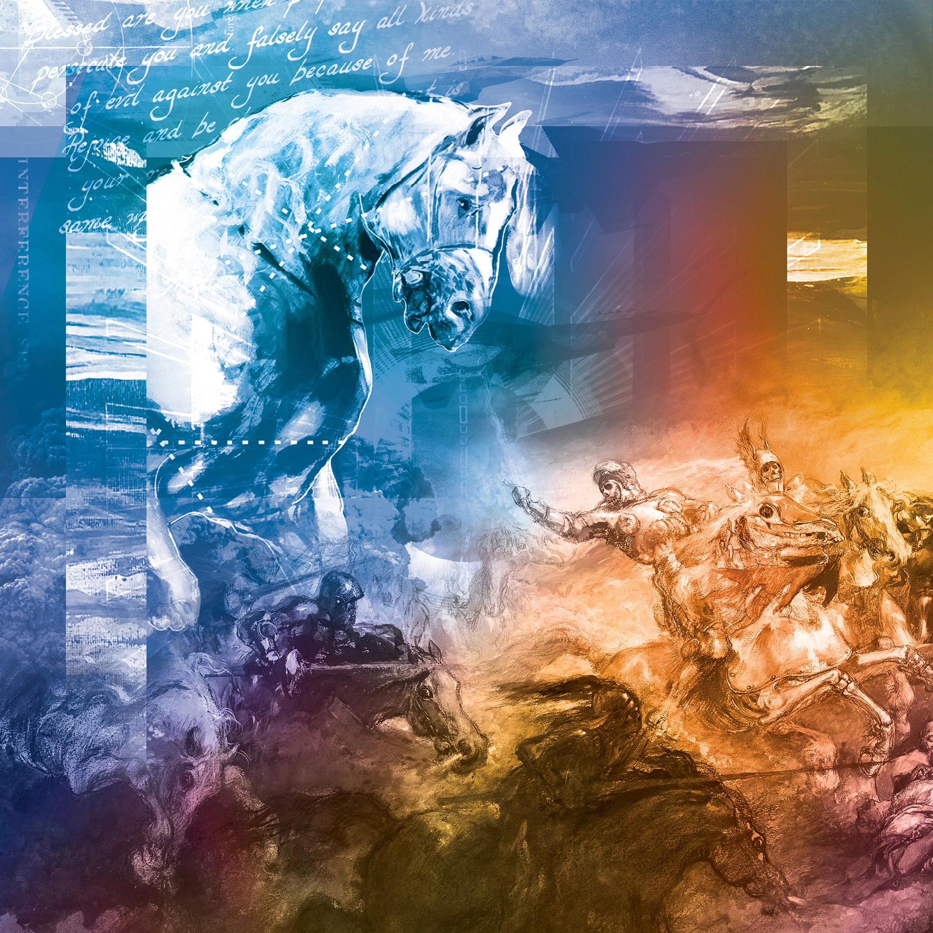 Collage of a horse and reacting people